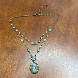 Vintage Nina Ricci Blue Butterfly Locket Double Strand Necklace